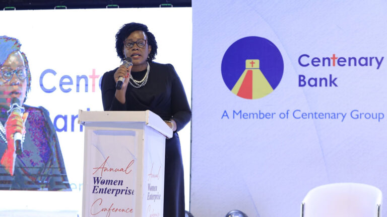 File photo of Beatrice Lugalambi of Centenary Bank speaking on support for women entrepreneurs in Uganda