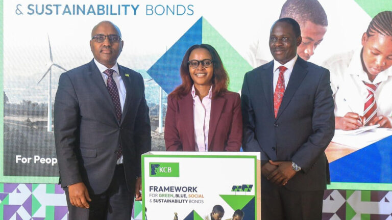 KCB Group CEO Paul Russo with Principal Secretaries Betsy Njagi and Cyrell Wagunda Odede at the launch of the KCB Framework for Green, Blue, Social and Sustainability Bonds in Nairobi