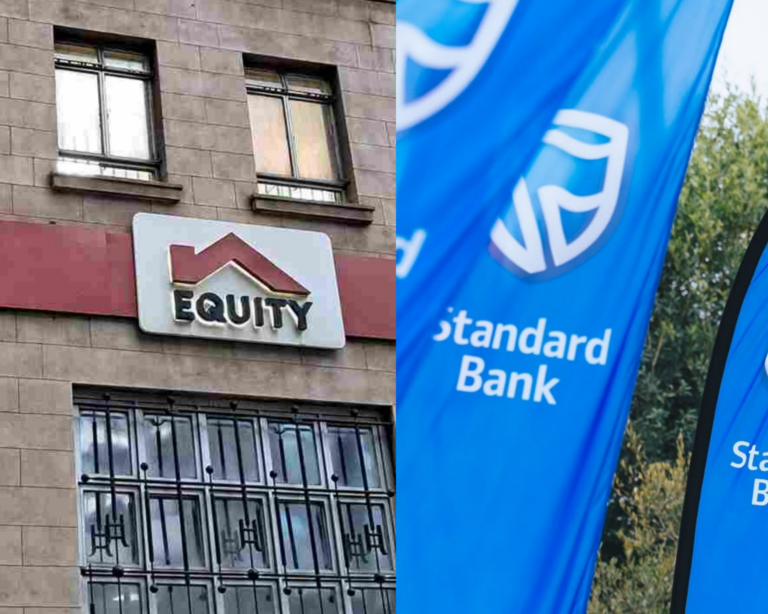 Equity Group and Standard Bank bet big on East Africa’s next growth wave Equity Group building signage beside a Standard Bank Group branded flag, side by side collage