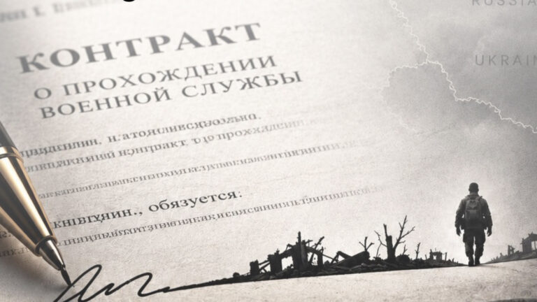 Book cover titled ‘Death Contracts: How Russia Recruits Africans to Fight and Die in Ukraine,’ showing a Russian military contract being signed and a soldier walking through a war-torn landscape.”
